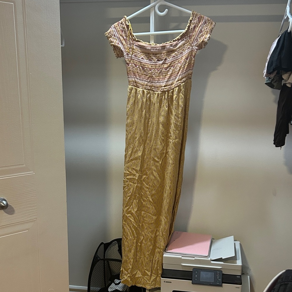 Boho Smocked Maxi Dress in Mustard